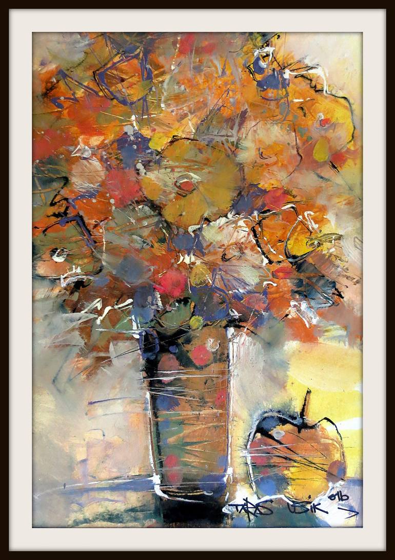 Original Abstract Floral Painting by Eva Leskova