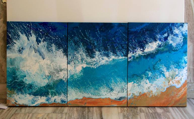 Original Abstract Seascape Painting by Irini Karpikioti