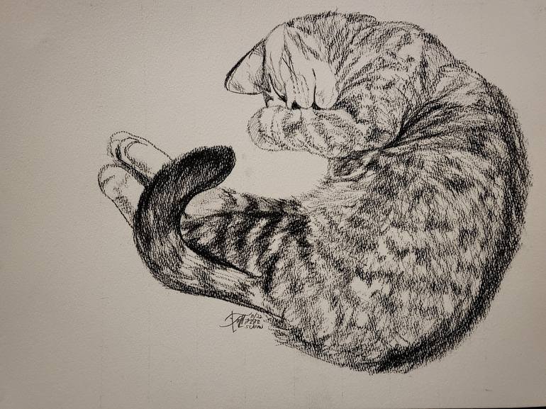 Original Fine Art Cats Drawing by Ann Supan