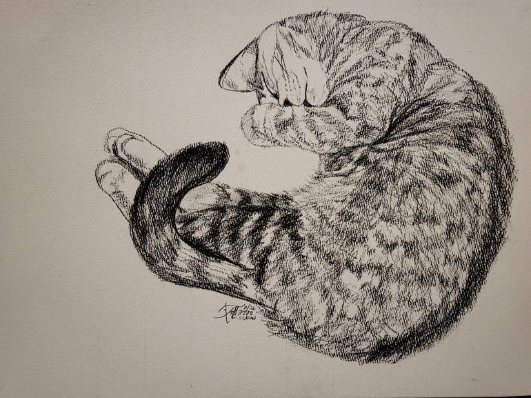 Original Cats Drawing by Ann Supan