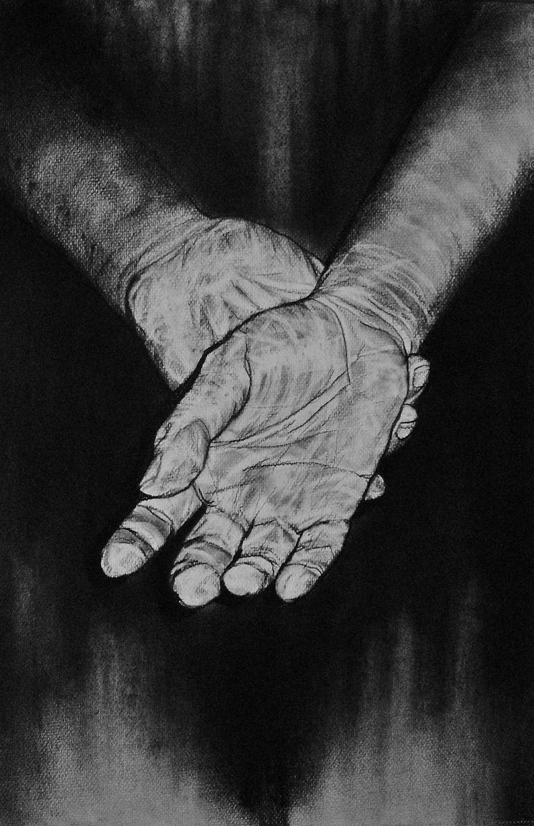 charcoal drawings of holding hands