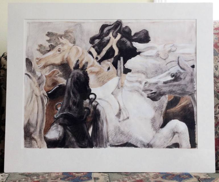 Original Expressionism Horse Drawing by Helen Cox