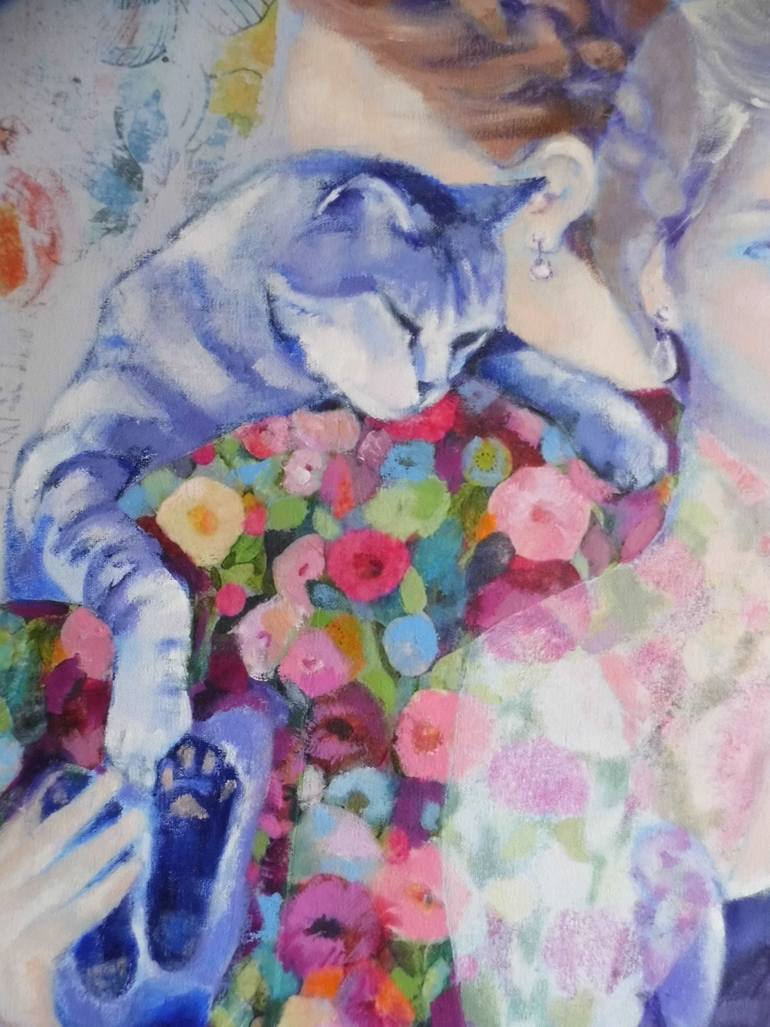 Original Figurative Cats Painting by Mireille Rolland