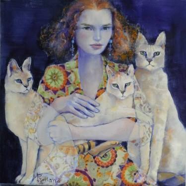 Original Cats Paintings by Mireille Rolland