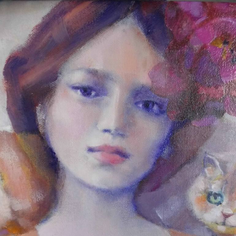 Original Art Deco Cats Painting by Mireille Rolland