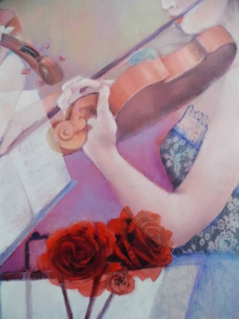 Original Art Deco Music Painting by Mireille Rolland