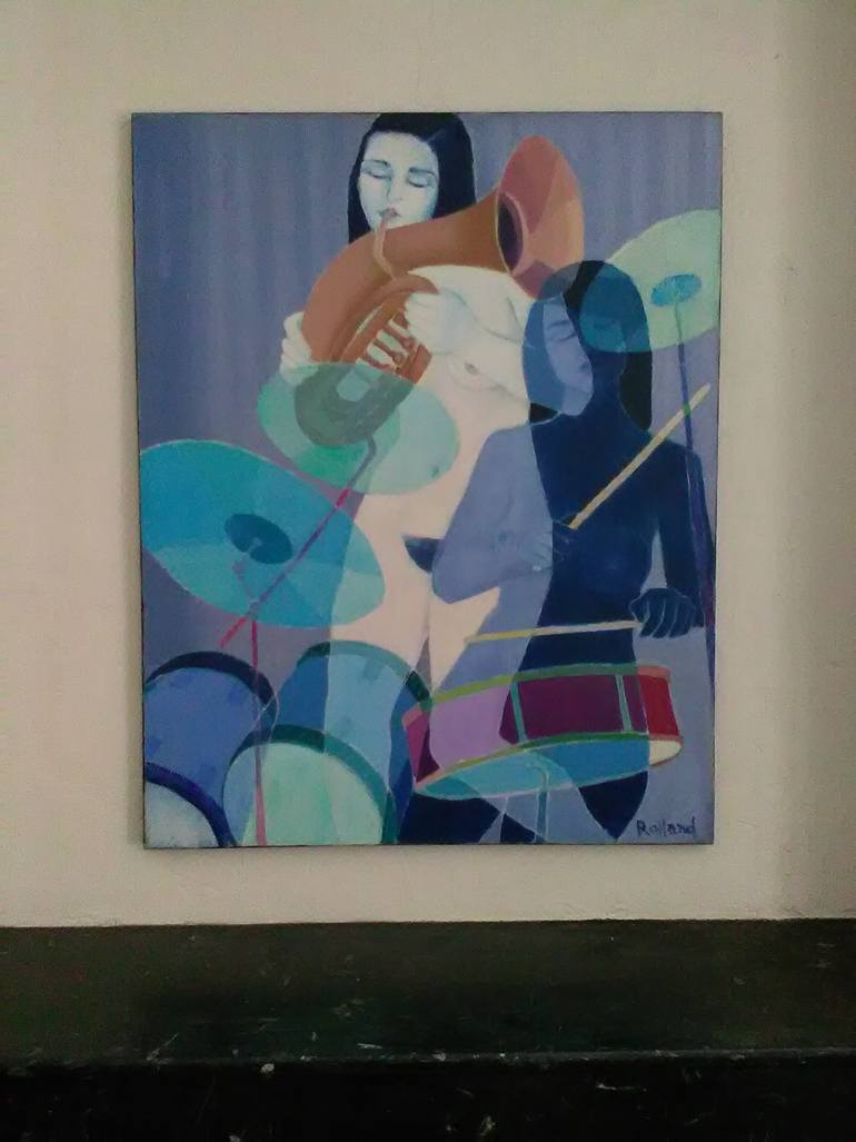 Original Art Deco Music Painting by Mireille Rolland