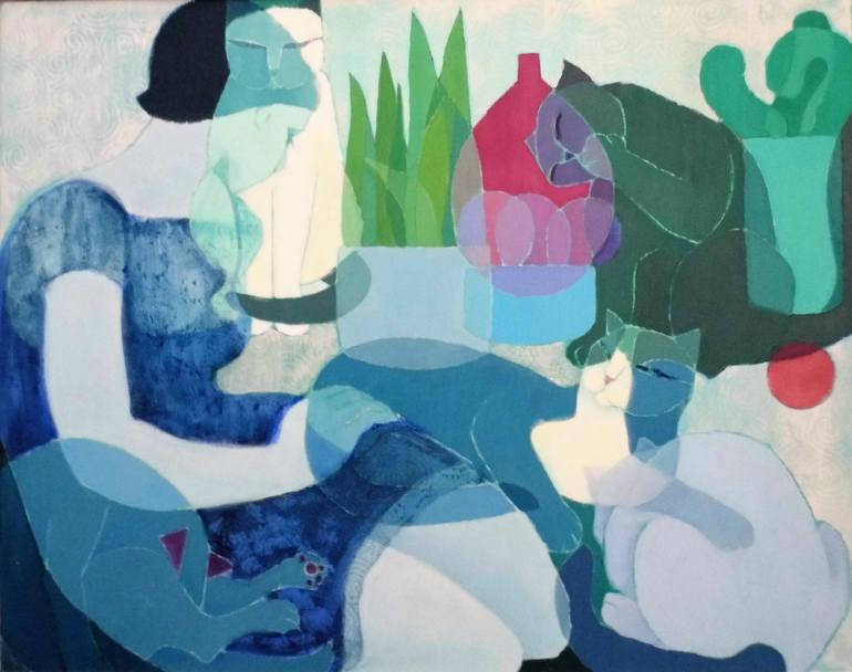 Print of Figurative Cats Paintings by Mireille Rolland