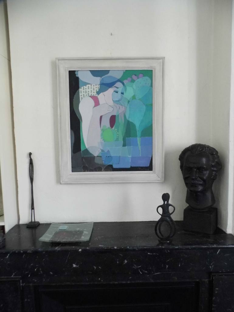 Original Art Deco Cats Painting by Mireille Rolland