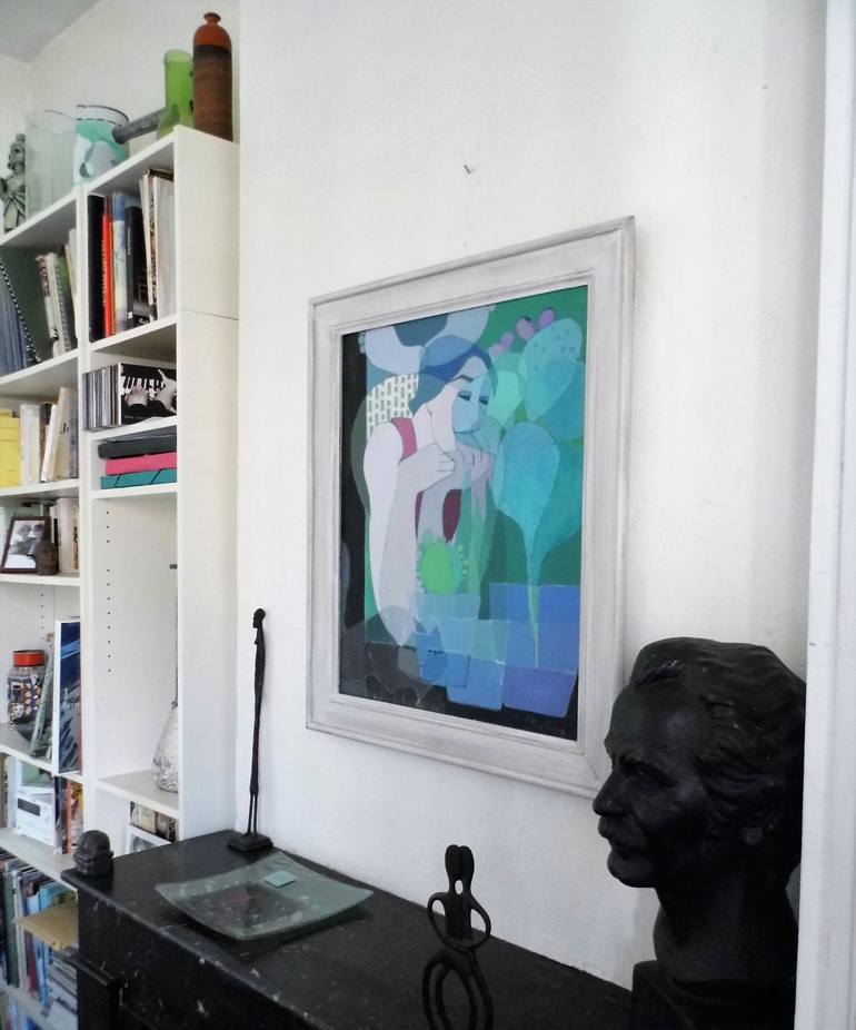 Original Art Deco Cats Painting by Mireille Rolland