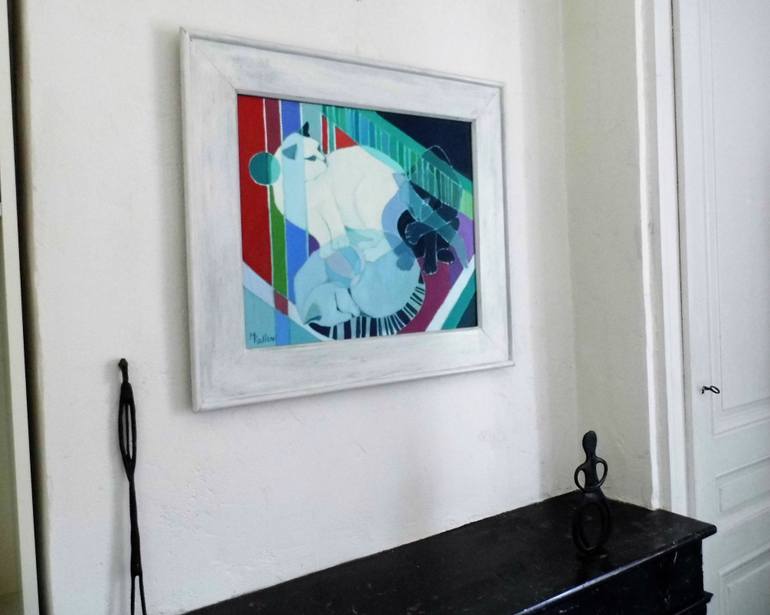 Original Art Deco Cats Painting by Mireille Rolland