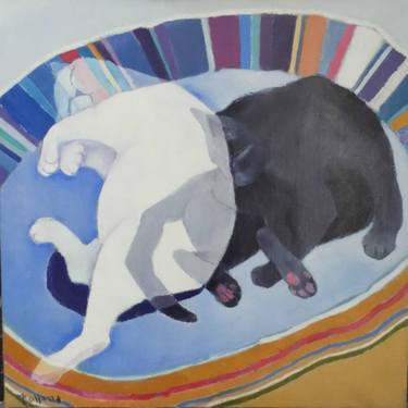 Original Figurative Cats Paintings by Mireille Rolland