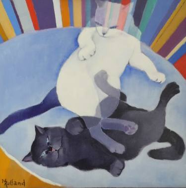 Original Figurative Cats Paintings by Mireille Rolland