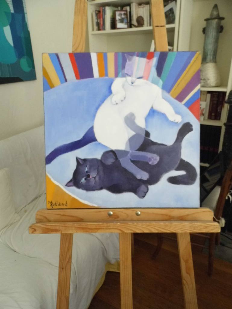 Original Figurative Cats Painting by Mireille Rolland