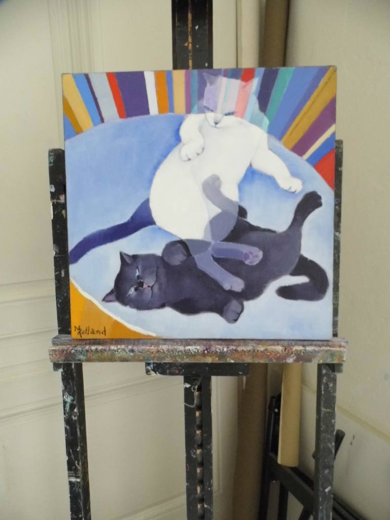 Original Figurative Cats Painting by Mireille Rolland