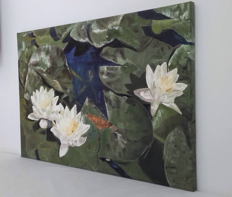 White water lilies 2 Painting by Carmen Blanch | Saatchi Art