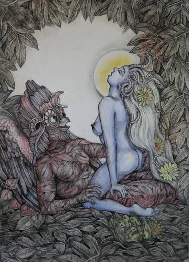 Original Fine Art Erotic Mixed Media by Malika Sanjeevani