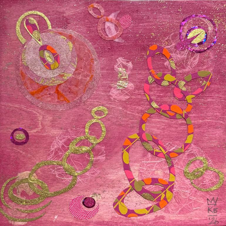 Original Abstract Mixed Media by Katherine Baronet | Abstract Expressionism Art on Panel | Copy of Red, Pink, Orange and Gold Angel Bubbles