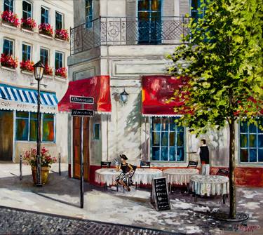 Paris. Street cafe. Oil painting. Original painting. thumb