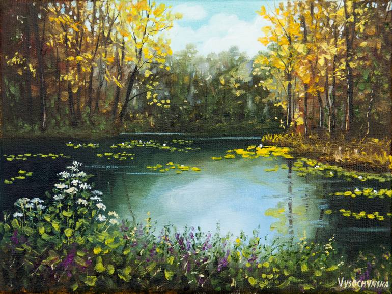 Woodland lake. Painting. Original. Canvas. Painting Tetyana Vysochynska | Saatchi Art