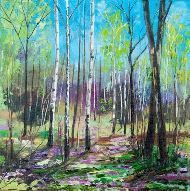 Spring forest. Oil painting. Original. Canvas. Artwork. 6" x 6" thumb