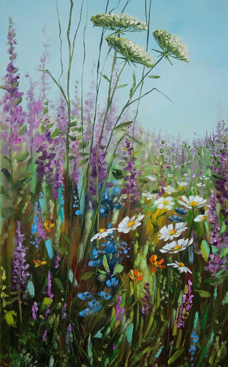 Field of flowers. Oil painting. Original. Oil on canvas. Painting by ...