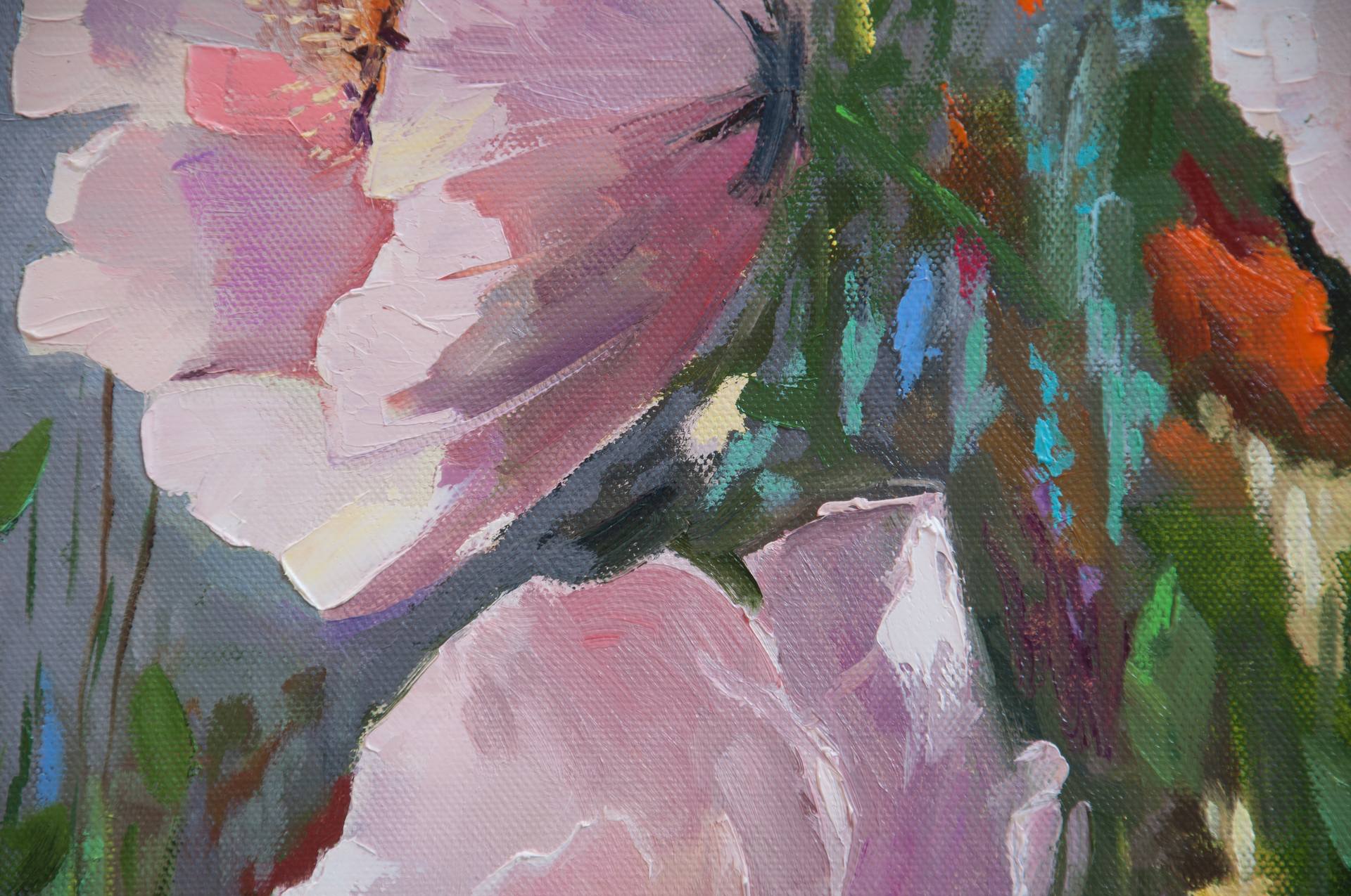 Flowers in garden. Oil painting. Landscape. Original painting