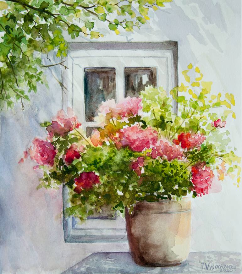 Flowers Near House Watercolor Painting Painting By Tetyana Vysochynska Saatchi Art