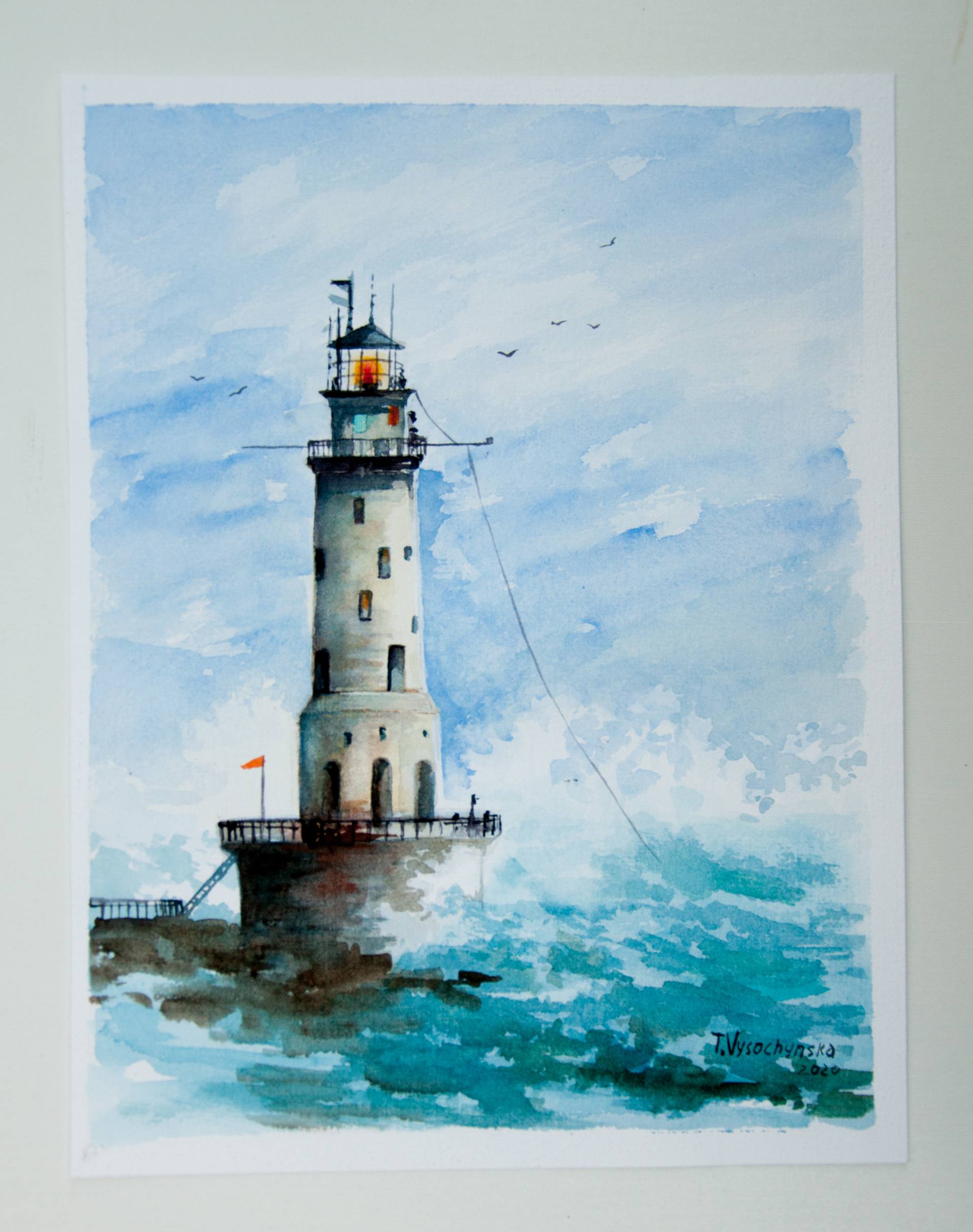 29*37 cm Original  water color lighthouse painting Seascape watercolor Lighthouse artwork  size 11.4*14.5 inches