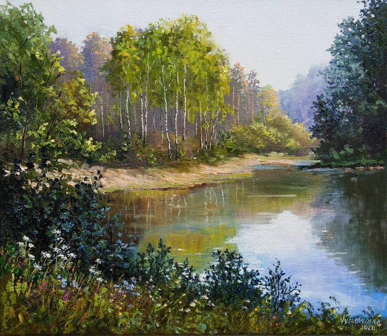 Morning in forest. Nature landscape. Oil painting. Original Art