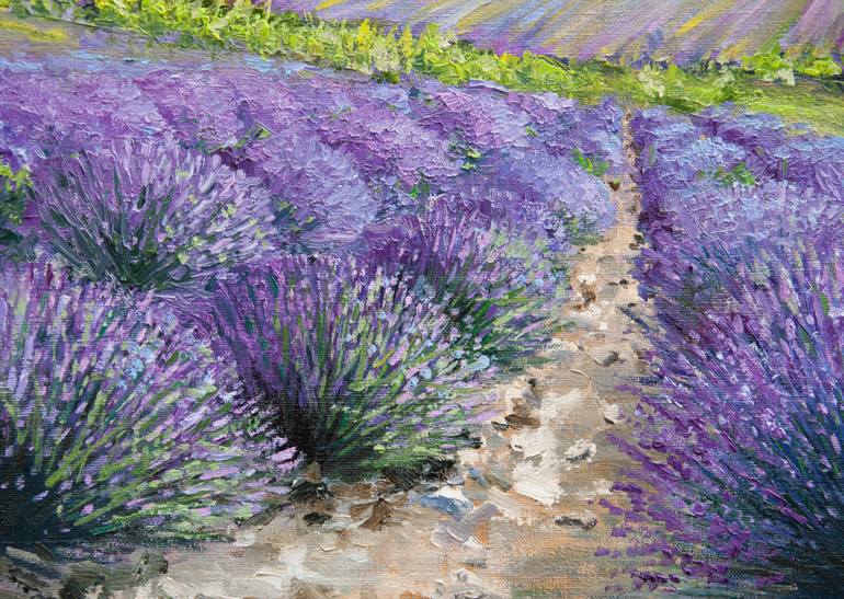 Lavender field miniature painting on a small canvas