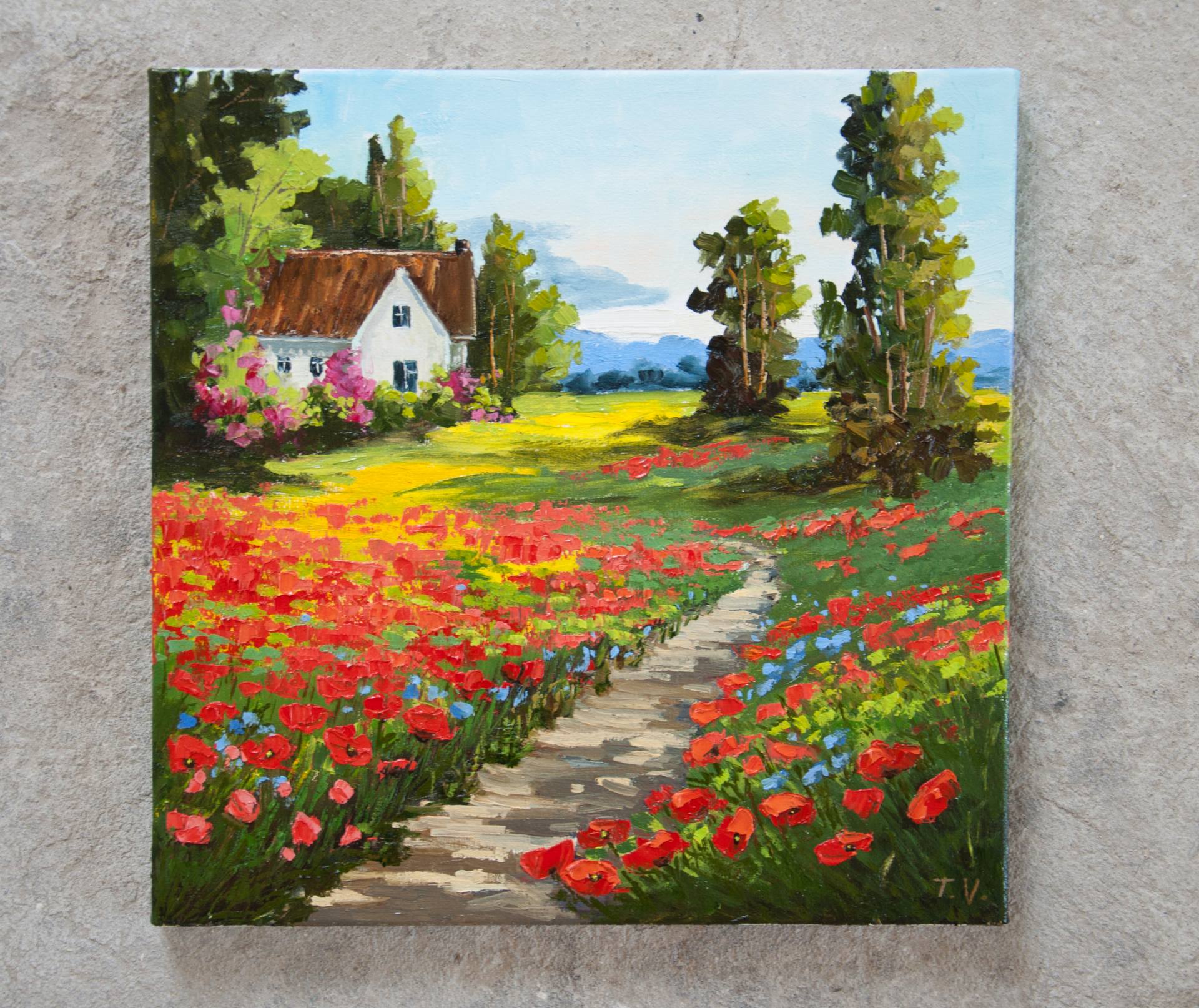 French landscape. Oil painting. 12 x 12 in. Painting by Tetyana
