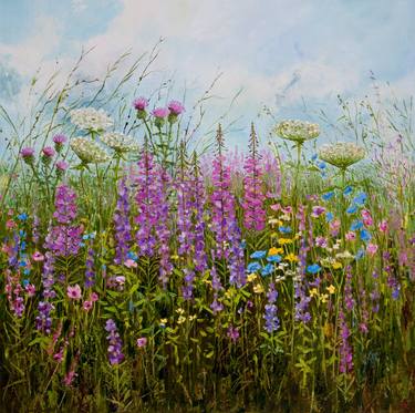 Summer meadow. Oil painting. Fine Art on canvas. thumb