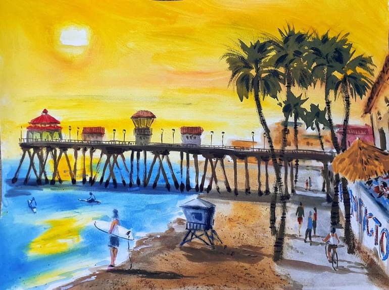 Huntington Beach Yellow Painting by Davide Piubeni Saatchi Art