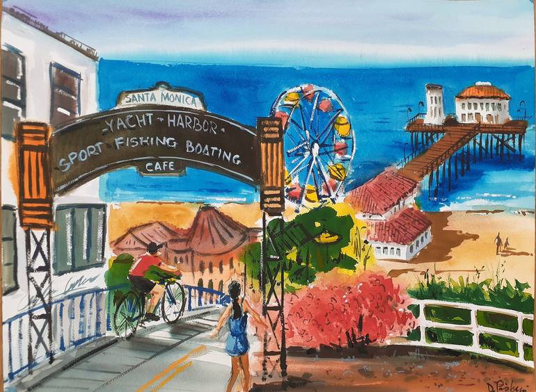 Santa Monica pier, California Painting by Davide Piubeni | Saatchi