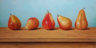 Still life of five pears thumb