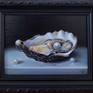 This lovely small oil painting is part of my small still life series capturing various symbolic objects in art.
Oyster and pearl is a symbol of wealth and luxury.
I paint this oyster in classical style with dark background for a dramatic look to this painting.
Oil on canvas board. Comes with complimentary black ornate frame as seen in sample photos.
Ready to stand on a table, shelf or cupboard etc.