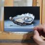 This lovely small oil painting is part of my small still life series capturing various symbolic objects in art.
Oyster and pearl is a symbol of wealth and luxury.
I paint this oyster in classical style with dark background for a dramatic look to this painting.
Oil on canvas board. Comes with complimentary black ornate frame as seen in sample photos.
Ready to stand on a table, shelf or cupboard etc.