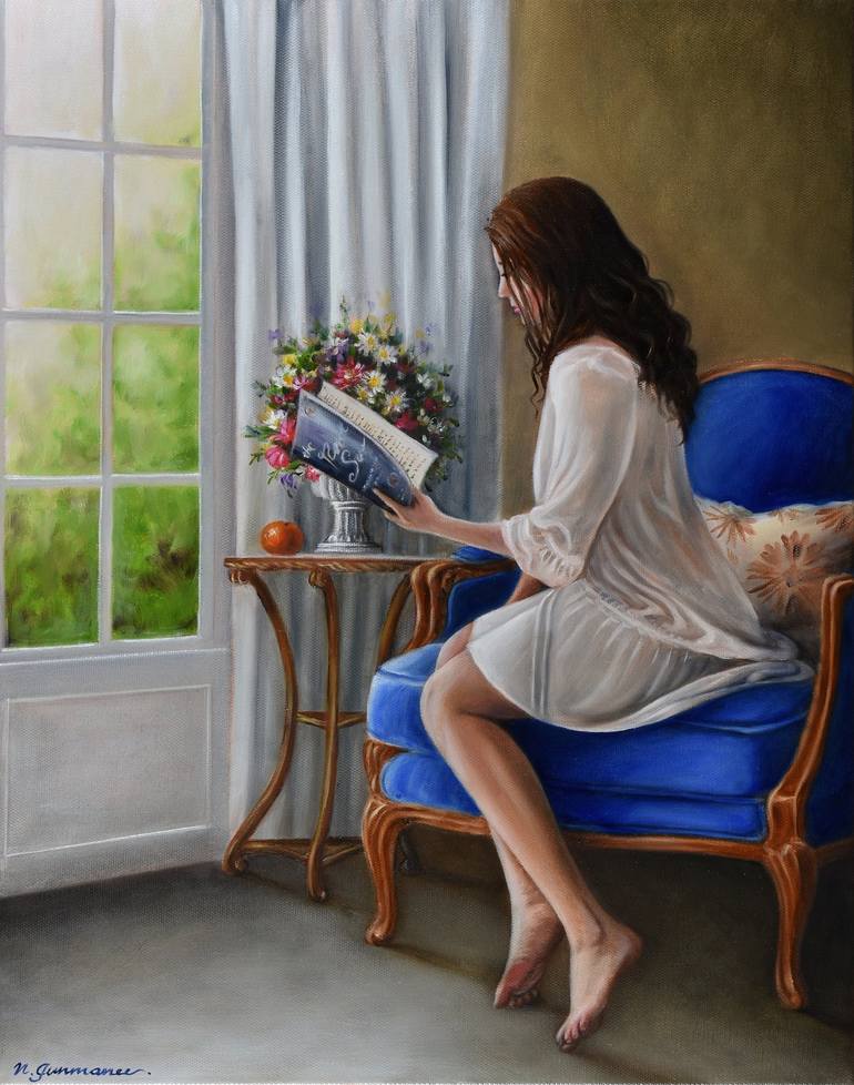 girl reading painting