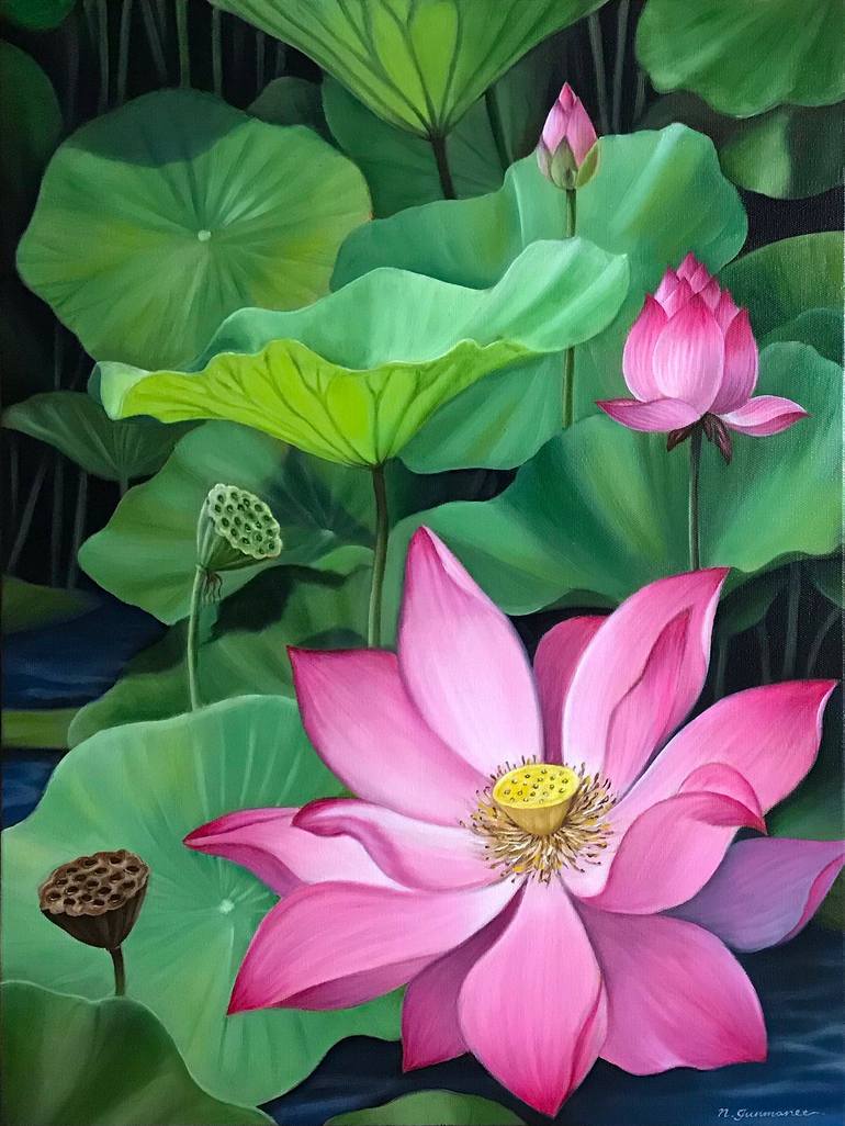 Lotus Painting by Natasha Junmanee Saatchi Art