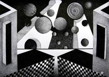 Original Surrealism Geometric Drawings by Katarzyna Sliwa