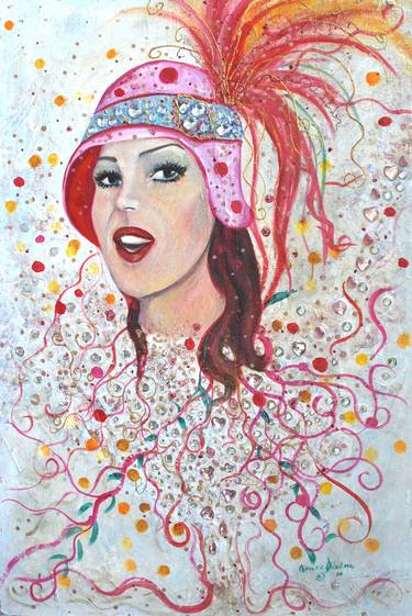 Fantasy Pink White Feather Hat Wild Cartoon Like Portrait Live Forever thumb