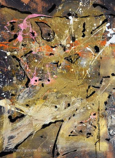 Abstract Golden Dark Emotions - Action Painting Oil Gold Black Red thumb