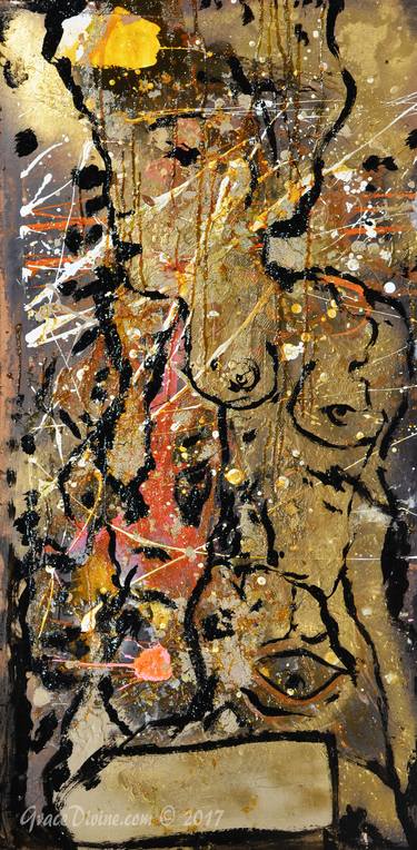 Art Emotion - Action Painting Oil Black Gold Red thumb