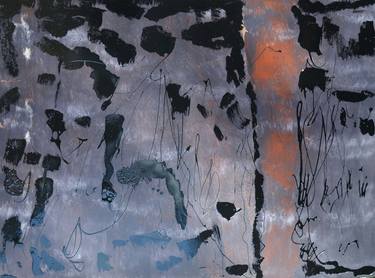 Dark Night Inner Landscape - Action Painting Foggy Dusk Mist thumb