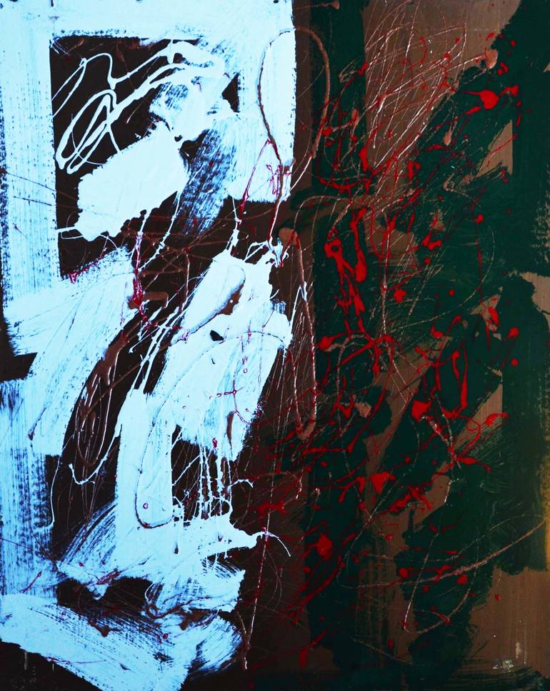 Fast ING Action Painting Black Ground Red Splash Painting by Grace Divine