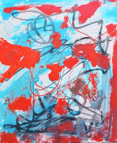 Figural Figurative Art Descriptive Abstract Connotiative Figured Parabolic Blue Red Black Chalk thumb