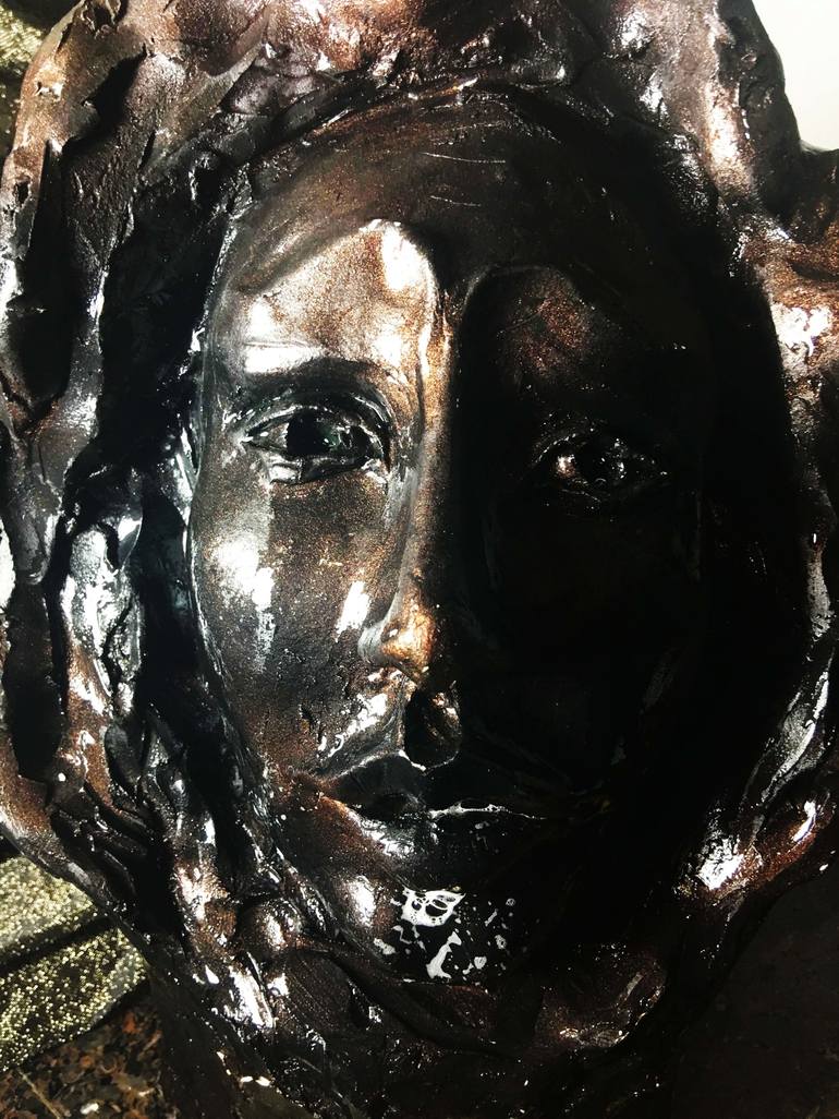 Sculpture Bust Mother Woman thinking of her Children Love Hand-painted to resemble black bronze - Print
