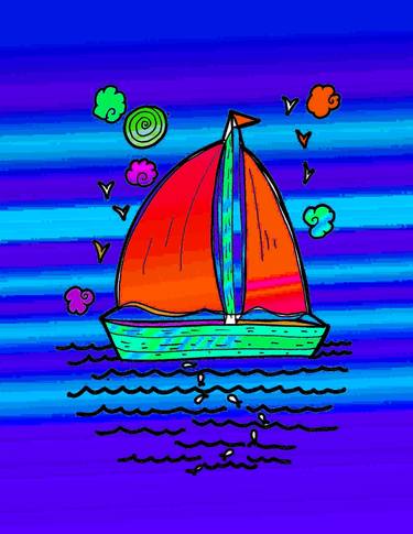 Sailboat Fantasy at Night whimsical drawings photographs - Limited Edition of 20 thumb