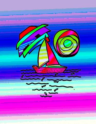 Sailboat at Sea Blue Pink Fuschia Ocean Fun Celebration Fiesta Party - Limited Edition of 20 thumb